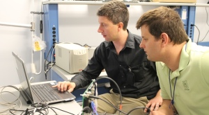 Scientist Matt Kay and Electrical Engineer Matthew Gadlage perform work in the SPECTRA Lab.